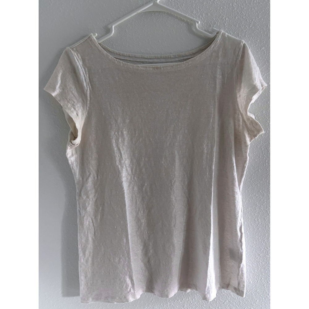 Eileen Fisher Top Womens M White Silver Organic‎ Linen Career Luxury Sustainable